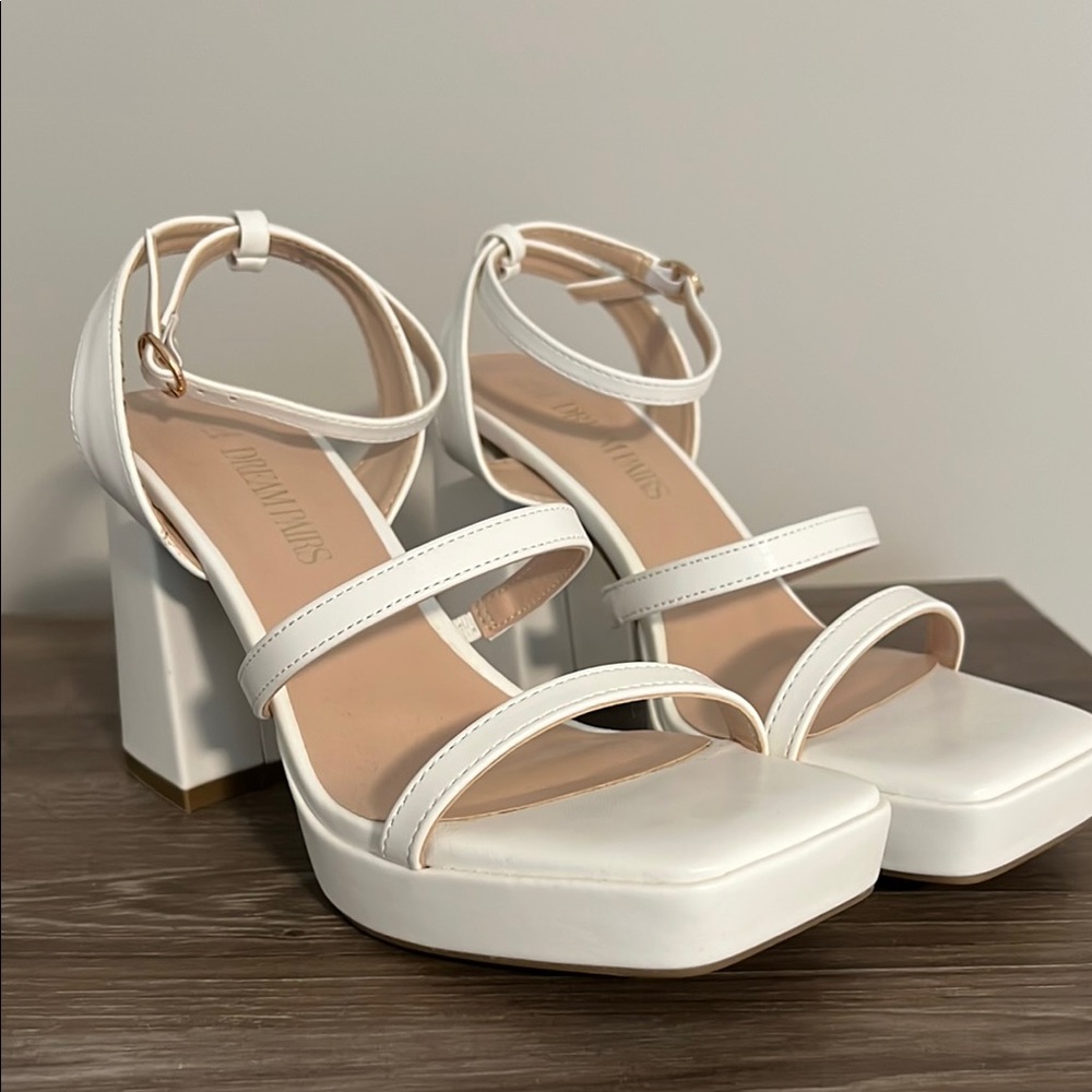 Dream Pairs White Strappy Heels with Block Heel
